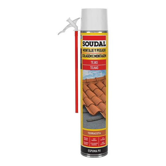 Foam for mounting and gluing tiles with 750ml terracotta cannula Soudal