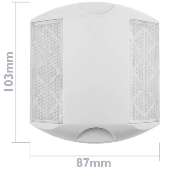 Reflector de carretera de 103 x 87 mm. Captafaros para suelo de plástico blanco