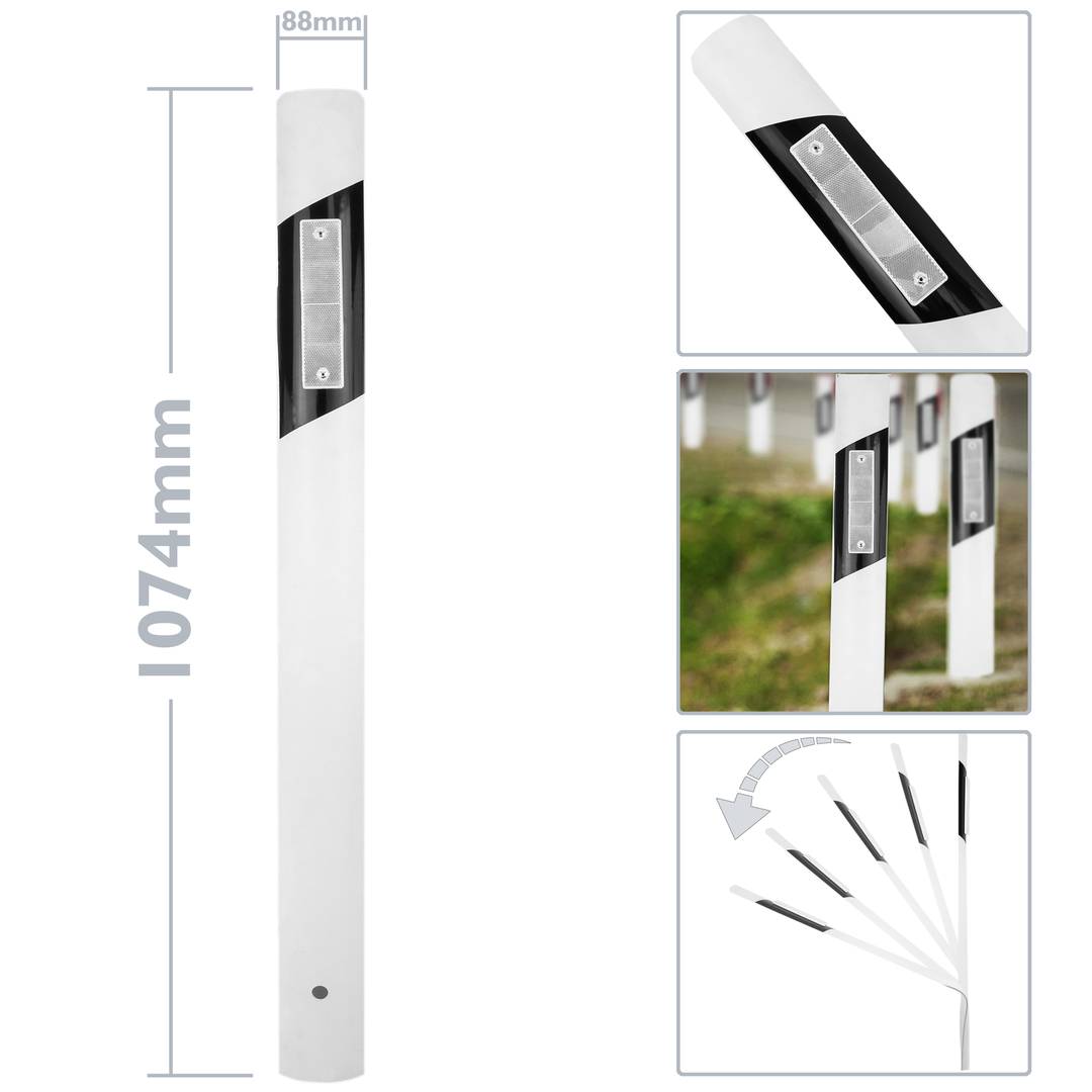 Sinal refletor de estrada de 18 x 180 mm. Farol Coletor de plástico branco