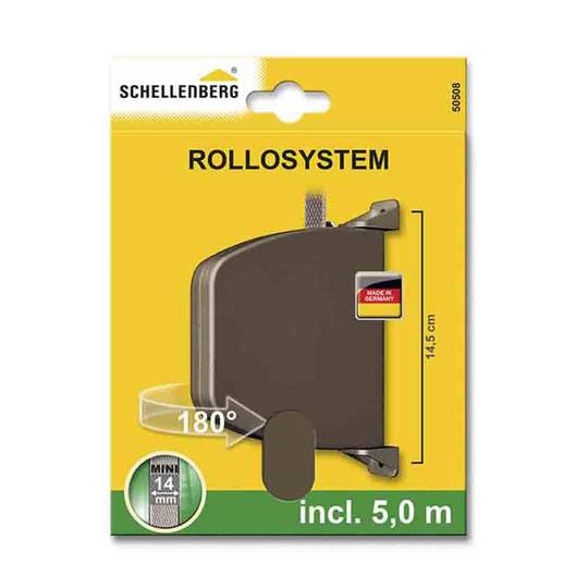 Folding plastic roller blind catcher with 5 m tape 28 x 159 x 120 mm Schellenberg brown