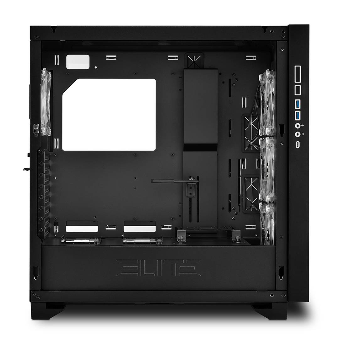Caja ATX Sharkoon ELITE SHARK CA300H con 2 Puertos USB 3.0 sin Fuente de Alimentación, Color Negro