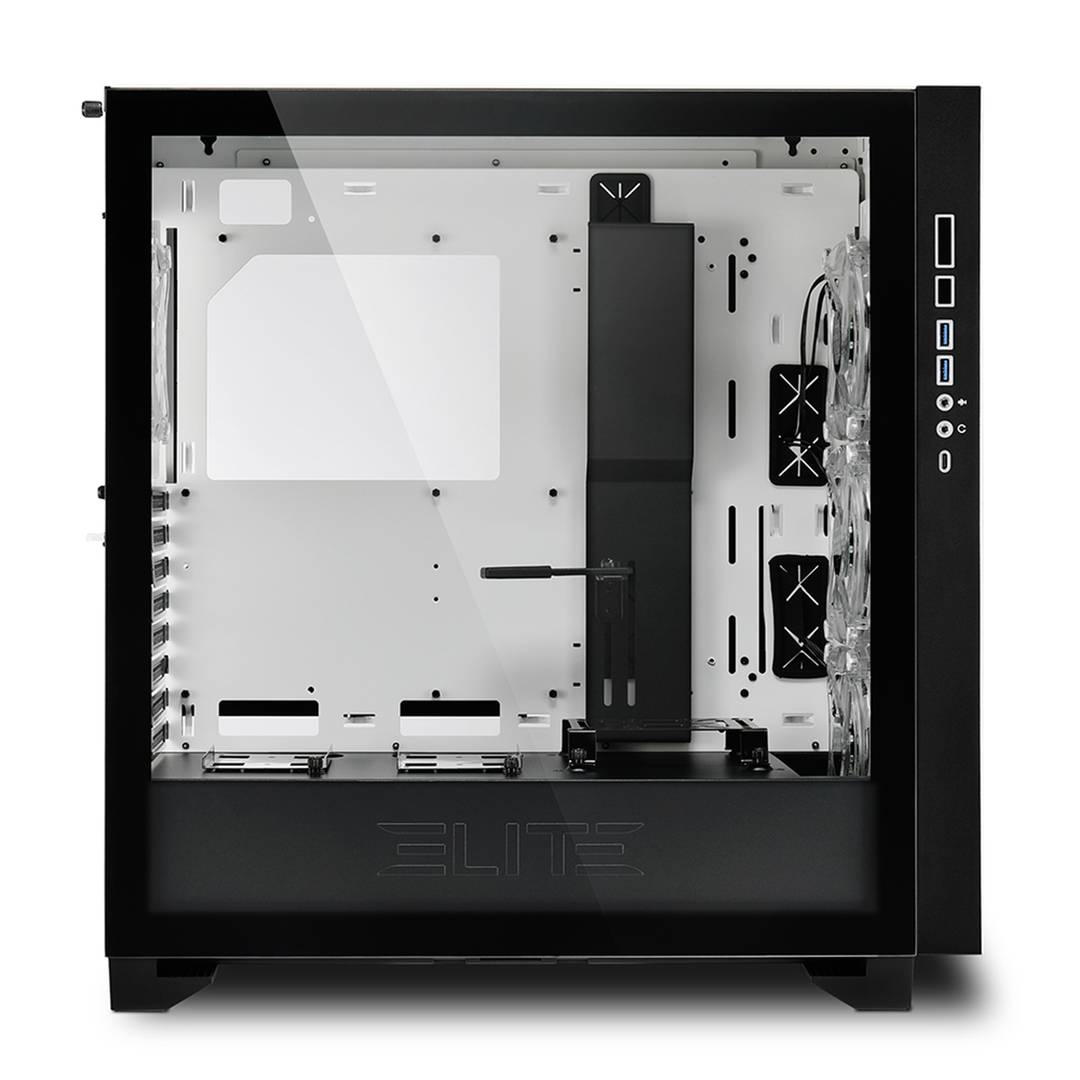 Boîtier Sharkoon ELITE SHARK CA300H ATX avec 2 ports USB 3.0 sans alimentation de couleur blanche.