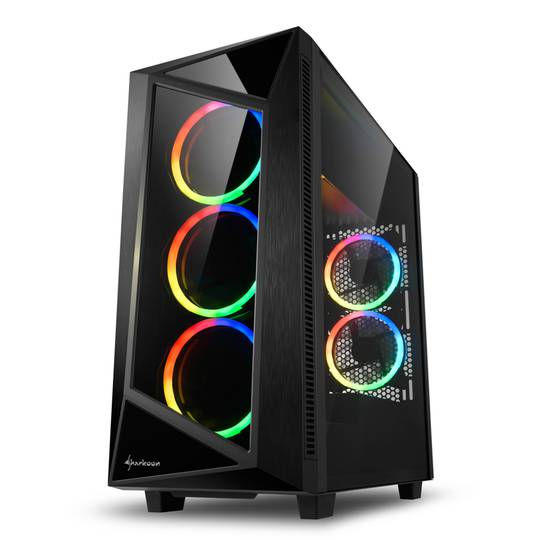 Caja ATX SHARKOON REV200 con 2 Puertos USB 3.0 y RGB sin Fuente de Alimentación, Color Negro.