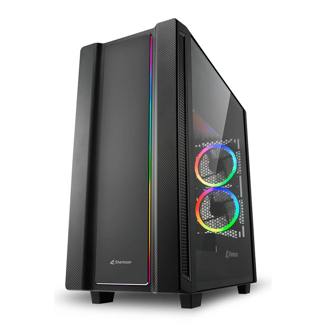 Caja ATX SHARKOON REV220 con 2 Puertos USB 3.0 y RGB sin Fuente de Alimentación, Color Negro.