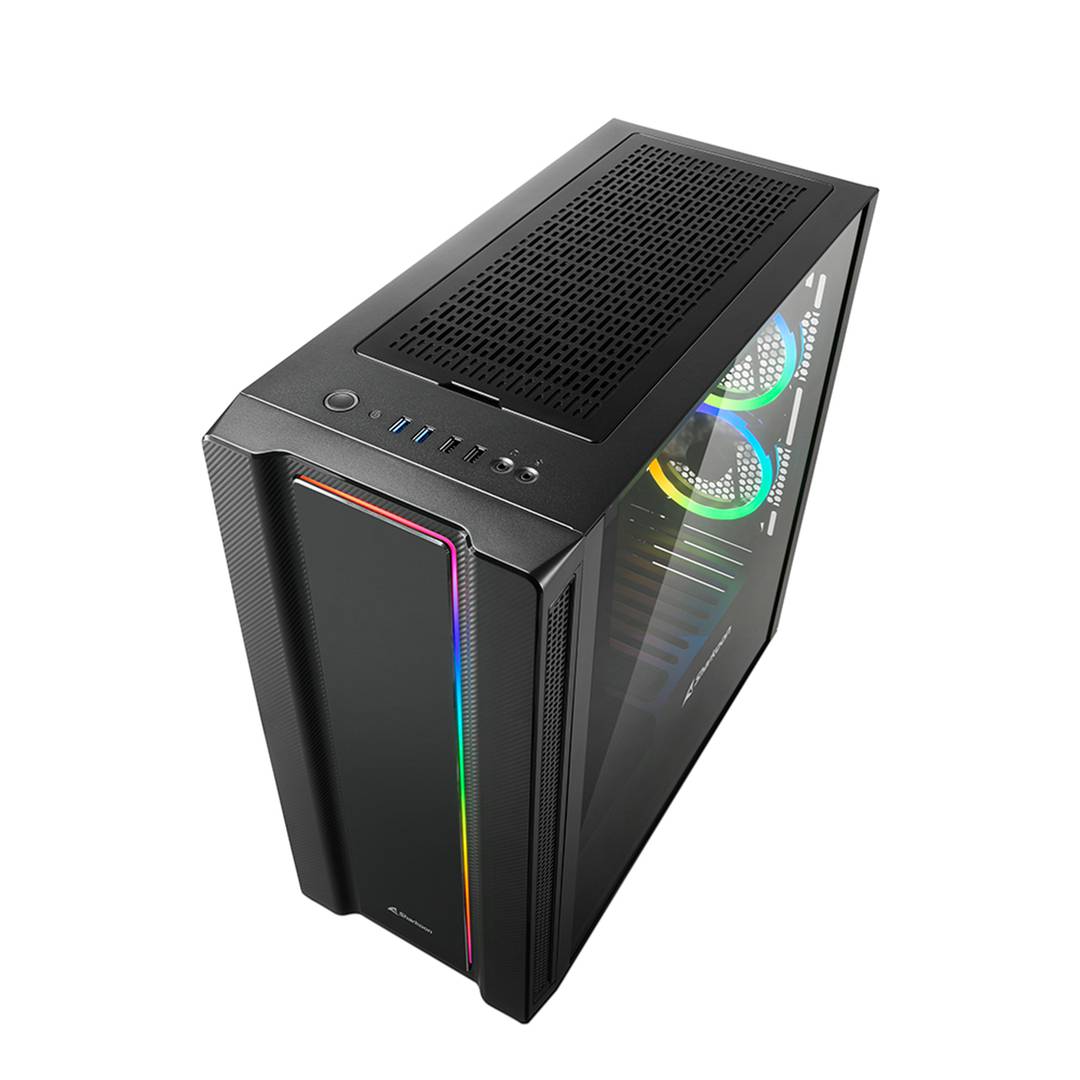 Caja ATX SHARKOON REV220 con 2 Puertos USB 3.0 y RGB sin Fuente de Alimentación, Color Negro.