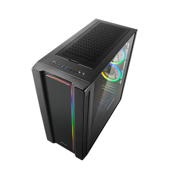 Caja ATX SHARKOON REV220 con 2 Puertos USB 3.0 y RGB sin Fuente de Alimentación, Color Negro.
