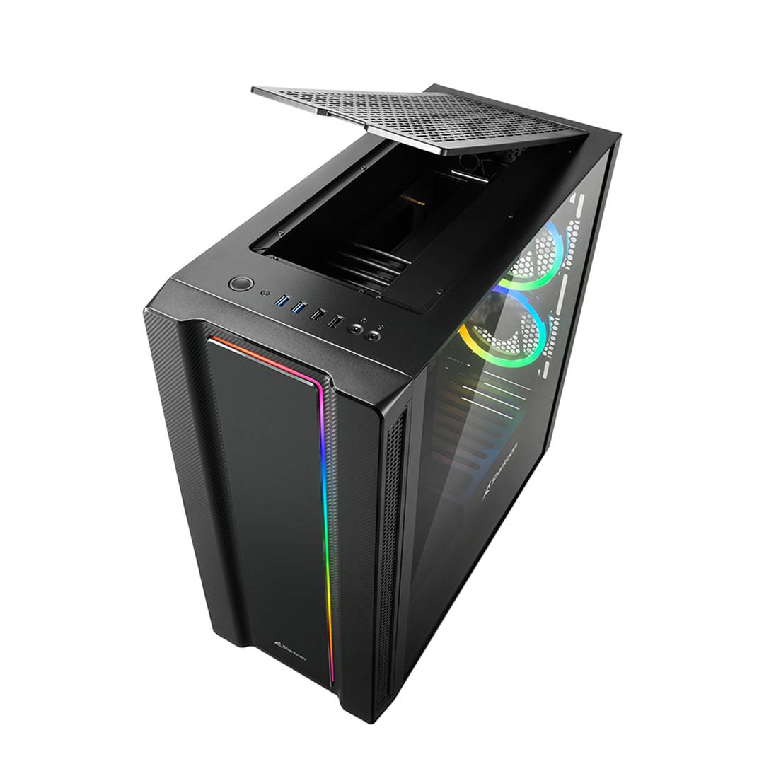 Caja ATX SHARKOON REV220 con 2 Puertos USB 3.0 y RGB sin Fuente de Alimentación, Color Negro.