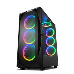 Caja ATX SHARKOON REV300 con 2 Puertos USB 3.0 y RGB sin Fuente de Alimentación, Color Negro.
