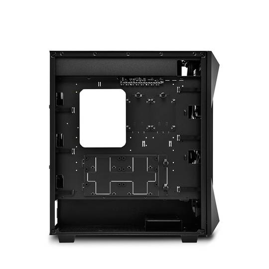 SHARKOON REV300 ATX-Gehäuse mit 2 USB 3.0- und RGB-Anschlüssen ohne Netzteil, schwarze Farbe.