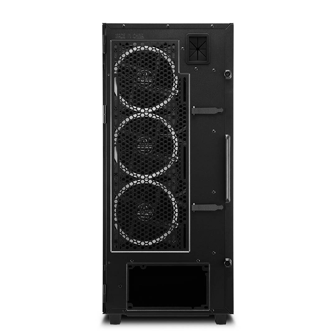 SHARKOON REV300 ATX-Gehäuse mit 2 USB 3.0- und RGB-Anschlüssen ohne Netzteil, schwarze Farbe.