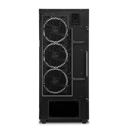 SHARKOON REV300 ATX-Gehäuse mit 2 USB 3.0- und RGB-Anschlüssen ohne Netzteil, schwarze Farbe.