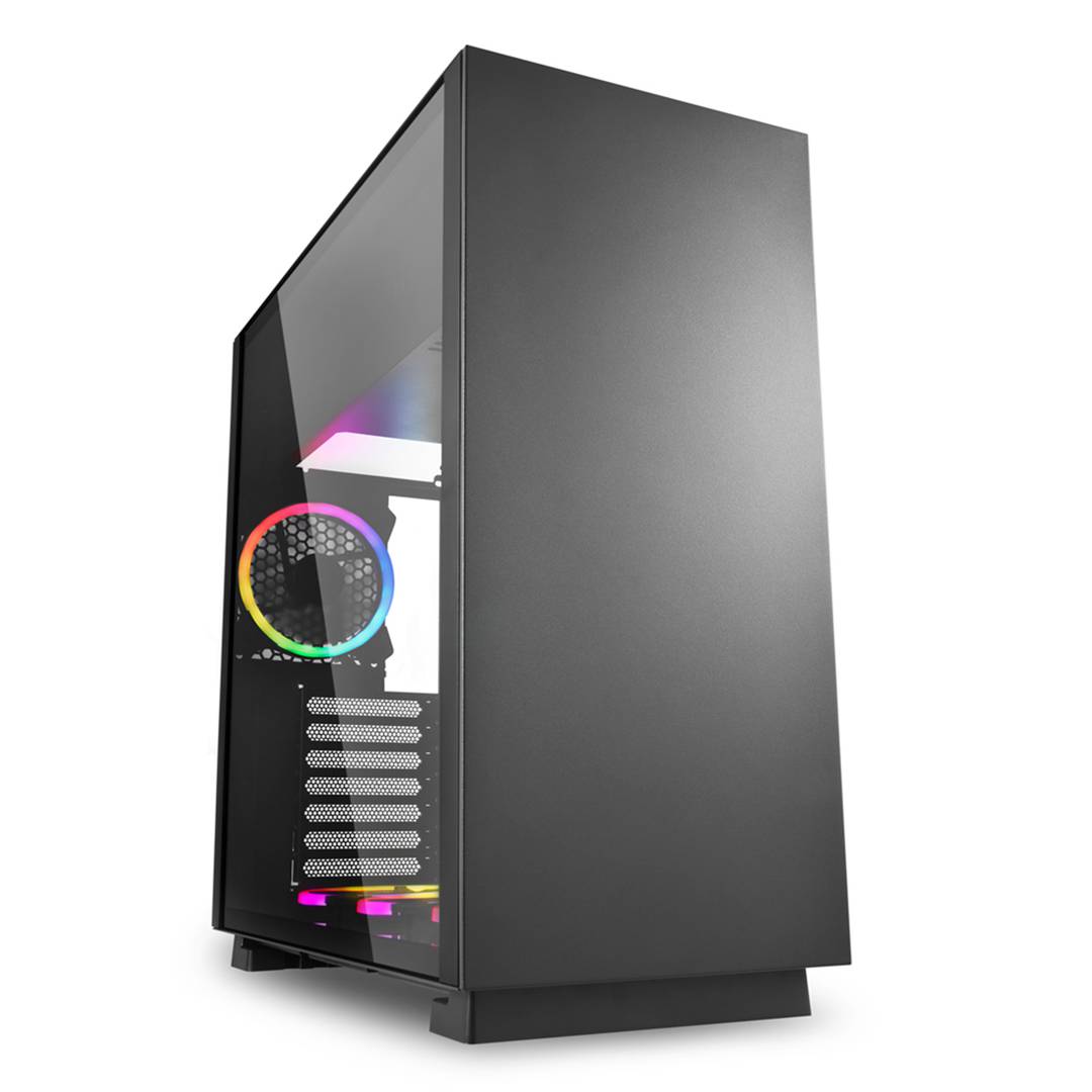 SHARKOON Pure Steel ATX-Gehäuse mit 2 USB 3.0-Anschlüssen ohne RGB-Lichtquelle.