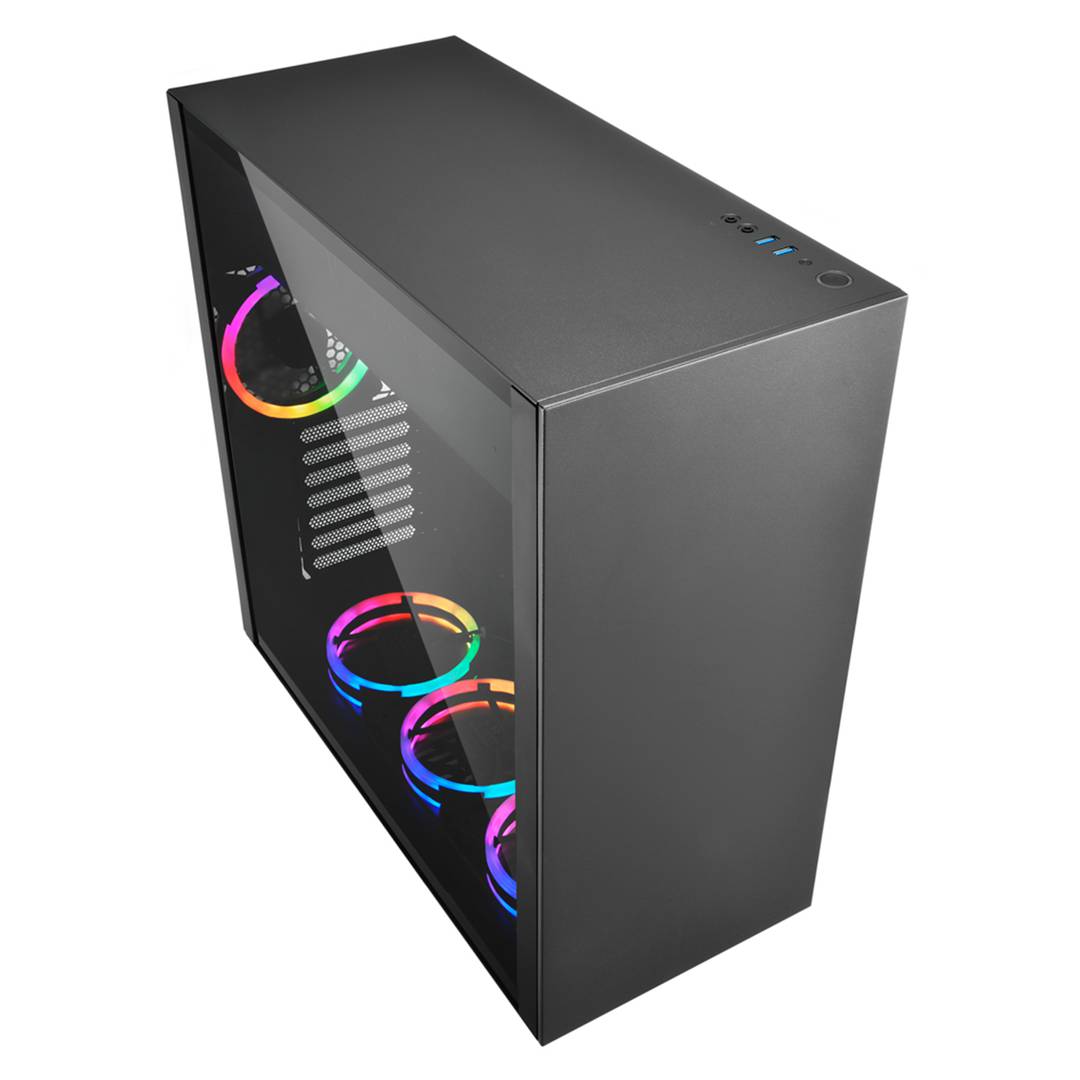 SHARKOON Pure Steel ATX-Gehäuse mit 2 USB 3.0-Anschlüssen ohne RGB-Lichtquelle.