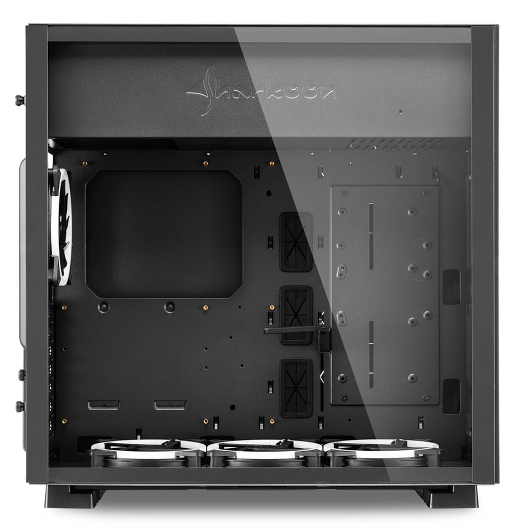 SHARKOON Pure Steel ATX-Gehäuse mit 2 USB 3.0-Anschlüssen ohne RGB-Lichtquelle.
