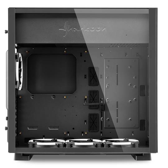 SHARKOON Pure Steel ATX-Gehäuse mit 2 USB 3.0-Anschlüssen ohne RGB-Lichtquelle.