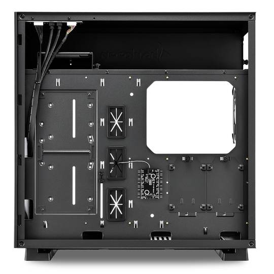 SHARKOON Pure Steel ATX-Gehäuse mit 2 USB 3.0-Anschlüssen ohne RGB-Lichtquelle.