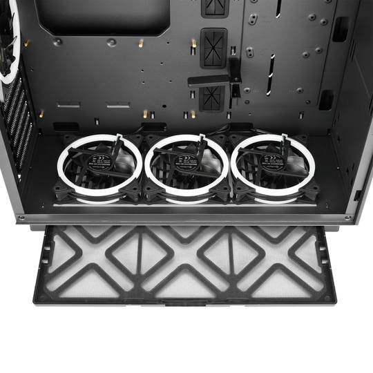 SHARKOON Pure Steel ATX-Gehäuse mit 2 USB 3.0-Anschlüssen ohne RGB-Lichtquelle.