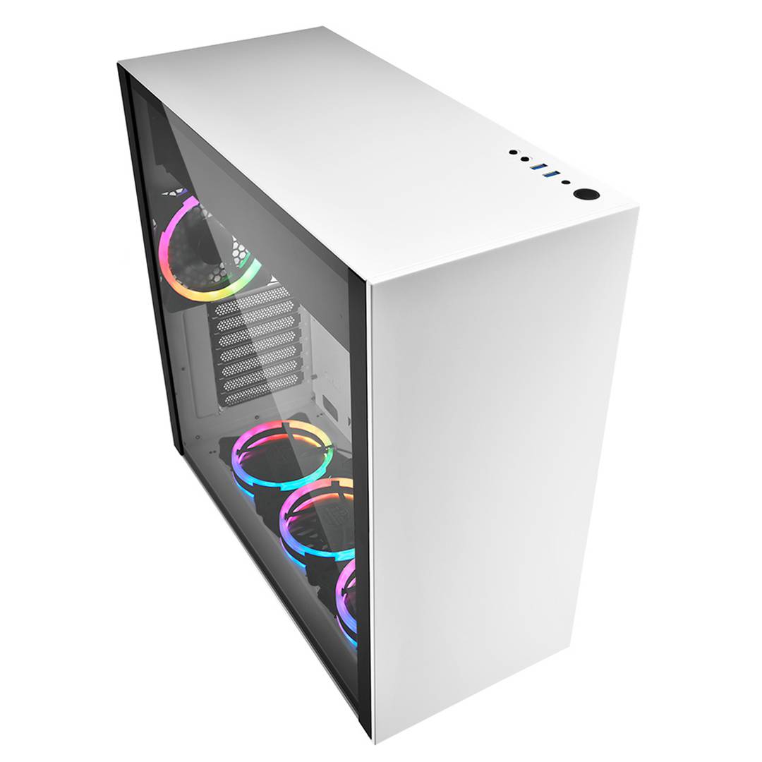 Obudowa SHARKOON Pure Steel ATX z 2 portami USB 3.0 i RGB bez zasilacza, kolor biały.