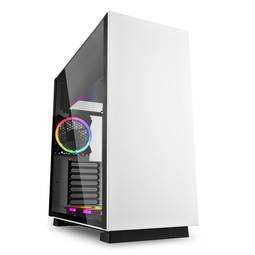 Boîtier ATX en acier pur SHARKOON avec 2 ports USB 3.0 et RVB sans alimentation, couleur blanche.