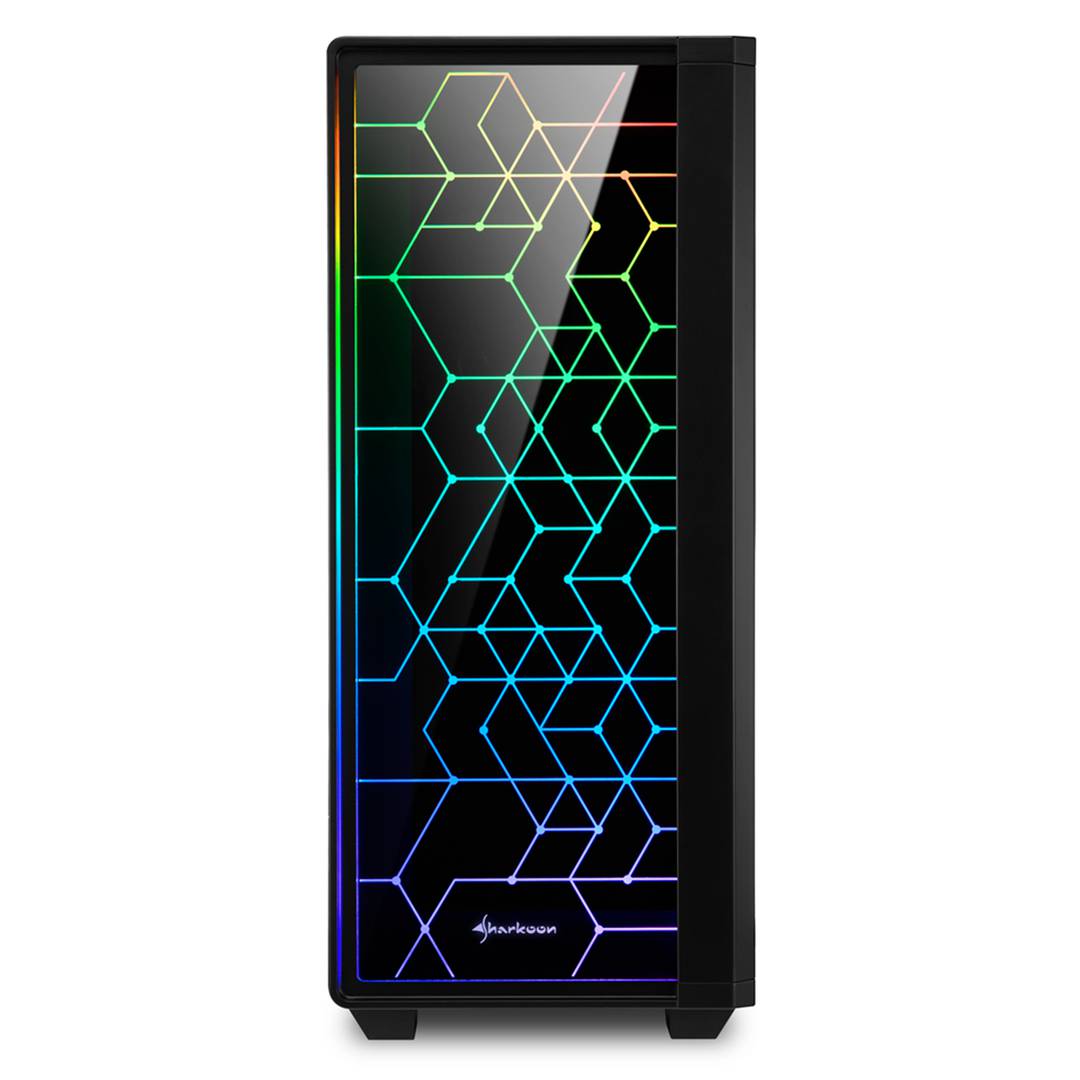 SHARKOON LIT 100 ATX-behuizing met 2 USB 3.0 RGB-poorten zonder zwarte voeding.
