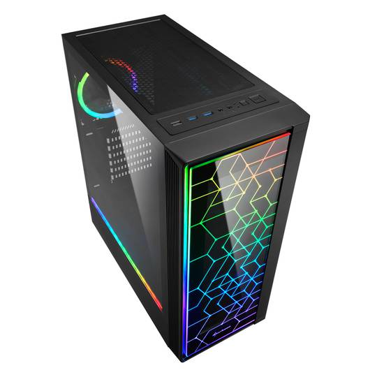 SHARKOON LIT 100 ATX-behuizing met 2 USB 3.0 RGB-poorten zonder zwarte voeding.