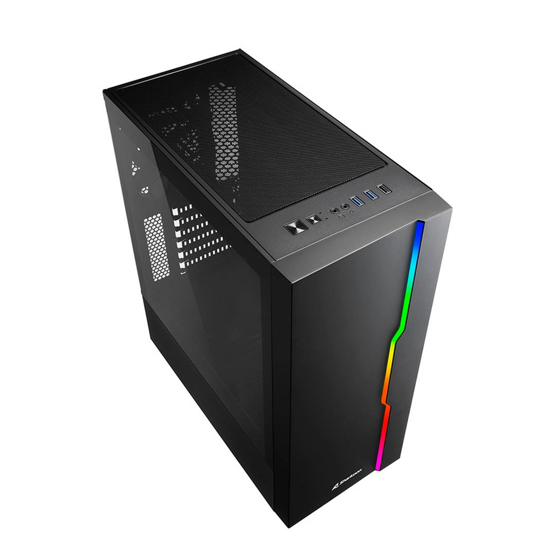 Caja ATX SHARKOON RGB Slider con 2 Puertos USB 3.0 y 1 Puerto USB 2.0 sin Fuente de Alimentación, Color Negro.