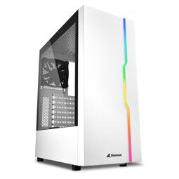 Boîtier SHARKOON RGB Slider ATX avec 2 ports USB 3.0 et 1 port USB 2.0 sans alimentation, couleur blanche.
