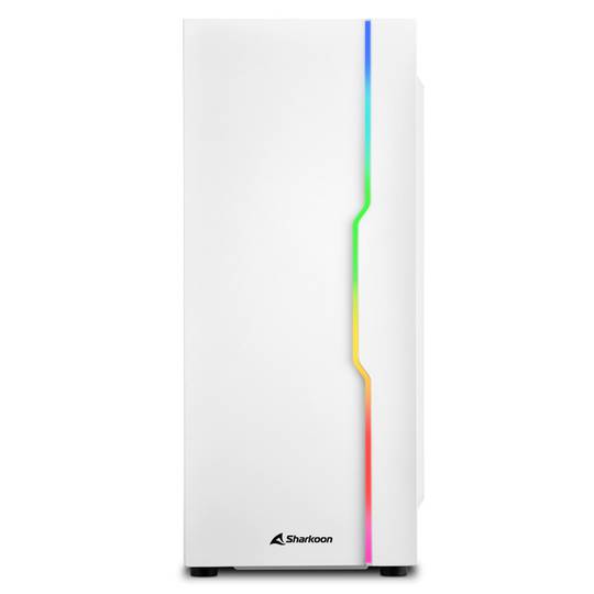 SHARKOON RGB Slider ATX-behuizing met 2 USB 3.0-poorten en 1 USB 2.0-poort zonder voeding, witte kleur.