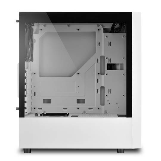 SHARKOON RGB Slider ATX-behuizing met 2 USB 3.0-poorten en 1 USB 2.0-poort zonder voeding, witte kleur.
