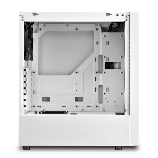 SHARKOON RGB Slider ATX-behuizing met 2 USB 3.0-poorten en 1 USB 2.0-poort zonder voeding, witte kleur.