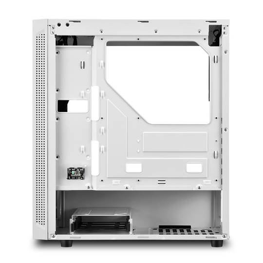 SHARKOON RGB Slider ATX-behuizing met 2 USB 3.0-poorten en 1 USB 2.0-poort zonder voeding, witte kleur.