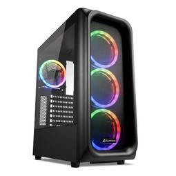 Caja ATX SHARKOON TK5M RGB con 2 Puertos USB 3.0 y 1 Puerto USB Tipo C, sin Fuente de Alimentación, Color Negro.