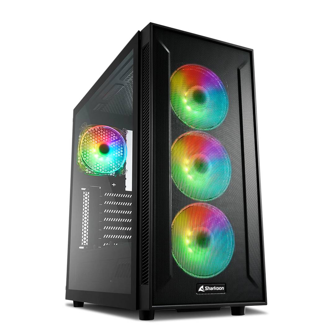SHARKOON TG6M ATX-behuizing met 2 USB 3.0-poorten en 2 USB 2.0-poorten zonder RGB-lichtbron.