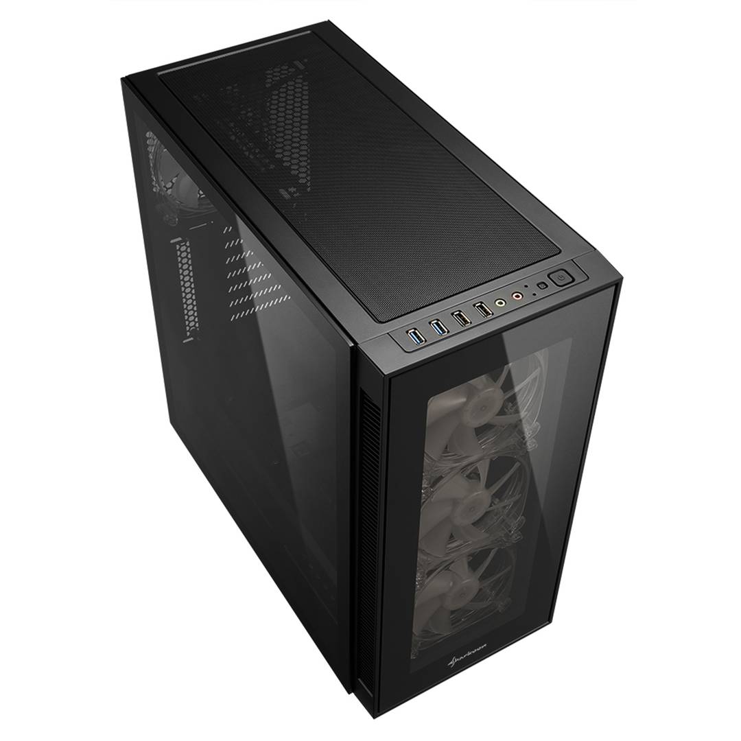 Boîtier ATX SHARKOON TG5 Pro avec 2 ports USB 3.0 et 2 ports USB 2.0 sans source de lumière RVB.