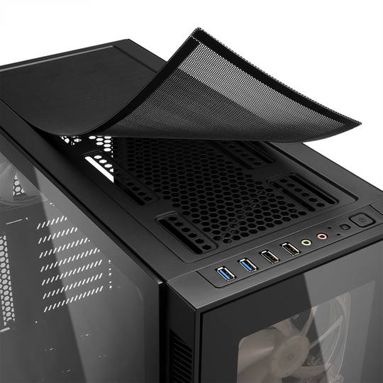 Boîtier ATX SHARKOON TG5 Pro avec 2 ports USB 3.0 et 2 ports USB 2.0 sans source de lumière RVB.