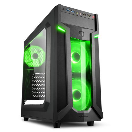 Sharkoon VG6-W ATX Gehäuse mit 2 USB 3.0 Ports ohne grünes Netzteil.
