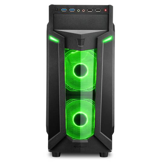 Sharkoon VG6-W ATX Gehäuse mit 2 USB 3.0 Ports ohne grünes Netzteil.