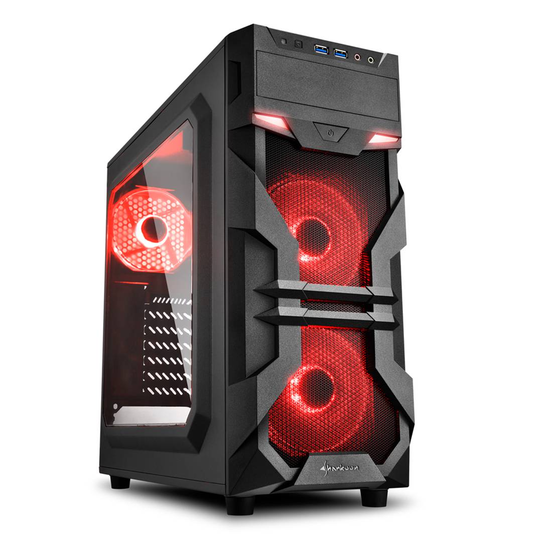 Caja ATX Sharkoon VG7-W con 2 Puertos USB 3.0 y 2 Puertos USB 2.0 sin Fuente de Alimentación Roja.