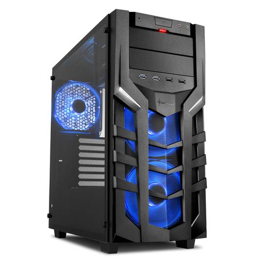 Sharkoon DG7000-G ATX-behuizing met 2 USB 3.0-poorten en 2 USB 2.0-poorten zonder RGB-voeding