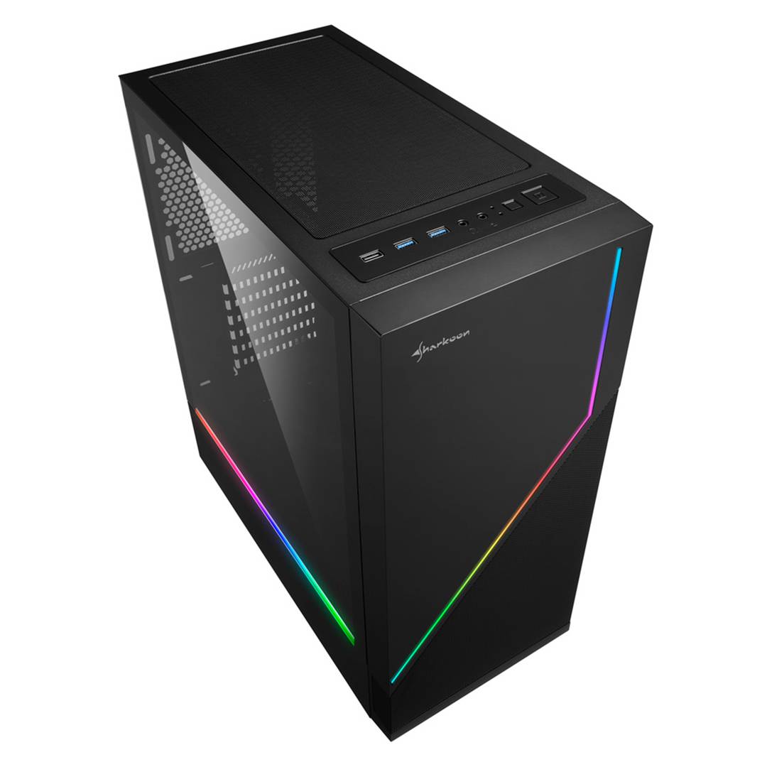 Boîtier Sharkoon RGB Flow ATX avec 2 ports USB 3.0 sans alimentation.
