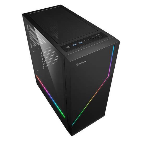 Boîtier Sharkoon RGB Flow ATX avec 2 ports USB 3.0 sans alimentation.