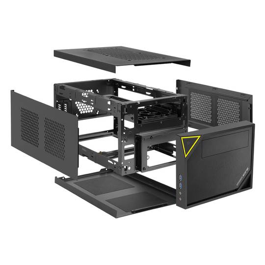 Boîtier Sharkoon Zone C10 Mini-ITX avec 2 ports USB 3.0 sans alimentation noire.