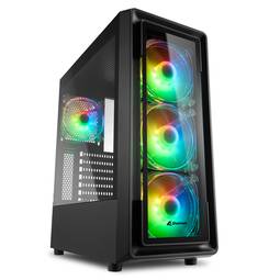 Boîtier Sharkoon TK4 RGB ATX avec 2 ports USB 3.0 et 1 port USB 2.0, sans alimentation, couleur noire.