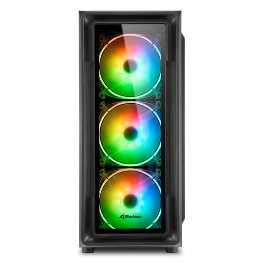 Caixa Sharkoon TK4 RGB ATX com 2 portas USB 3.0 e 1 porta USB 2.0, sem fonte de alimentação, cor preta.