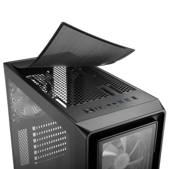 Caixa Sharkoon TK4 RGB ATX com 2 portas USB 3.0 e 1 porta USB 2.0, sem fonte de alimentação, cor preta.