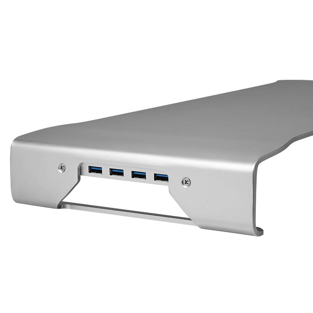 Base de Monitor en Aluminio Plateado Sharkoon con Hub de 4 Puertos USB 3.0