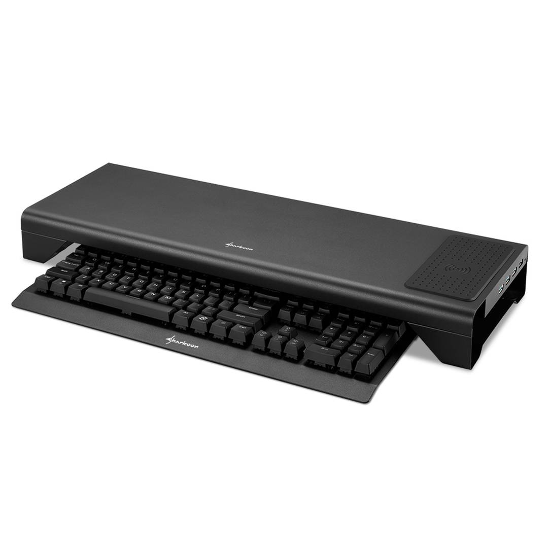 Sharkoon Power Podstawa pod laptopa i monitor z USB i ładowaniem bezprzewodowym, czarna
