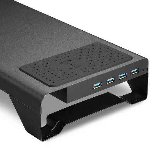 Sharkoon Power Podstawa pod laptopa i monitor z USB i ładowaniem bezprzewodowym, czarna
