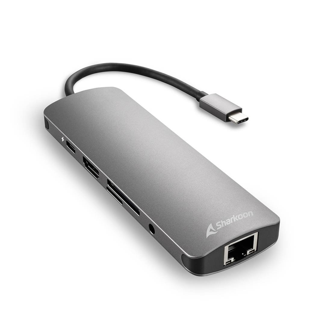 Sharkoon USB 3.0 Type C Hub with Card Reader, HDMI Output in Gray