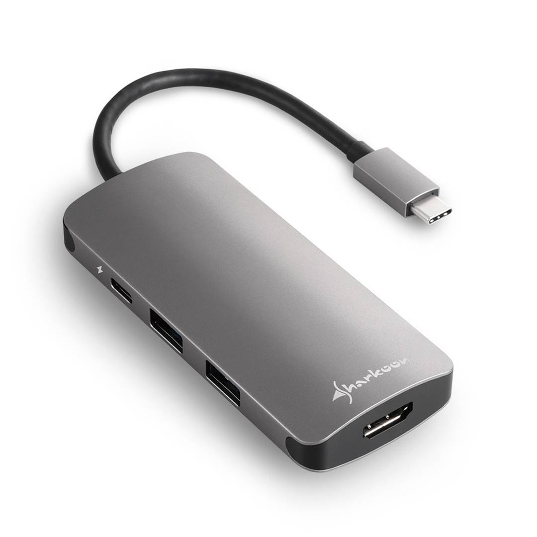 Sharkoon Hub USB 3.0 Type C avec HDMI en gris aluminium